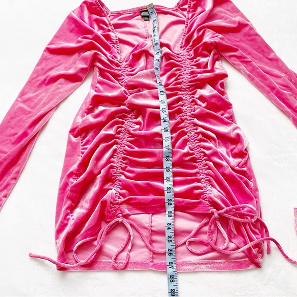 Barbie Core Hot Pink Velvet Drawstring Mini Dress - Picture 3 of 8